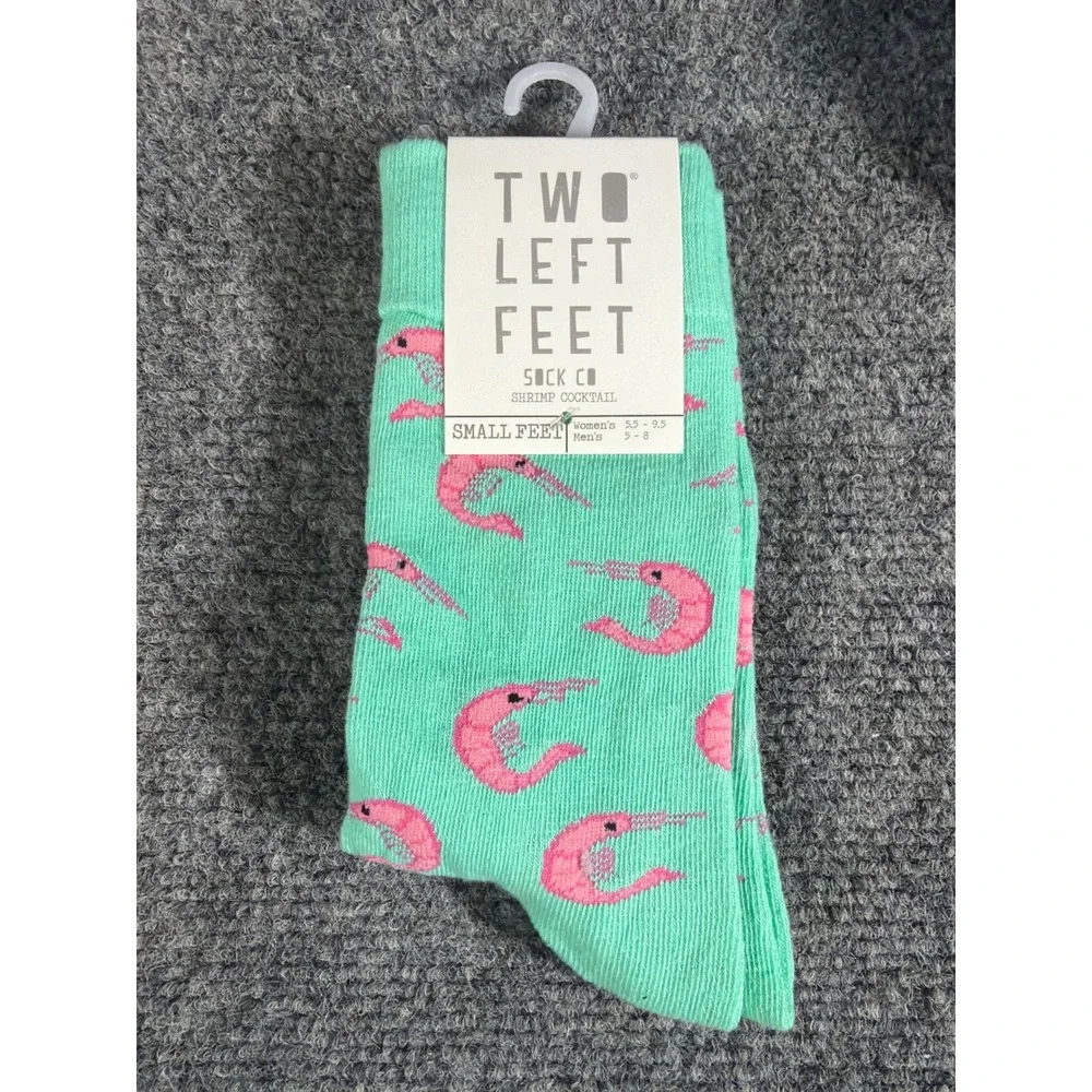 Two Left Feet Shrimp Cocktail Mint Green Pink Novelty Crew Socks Small Feet NEW